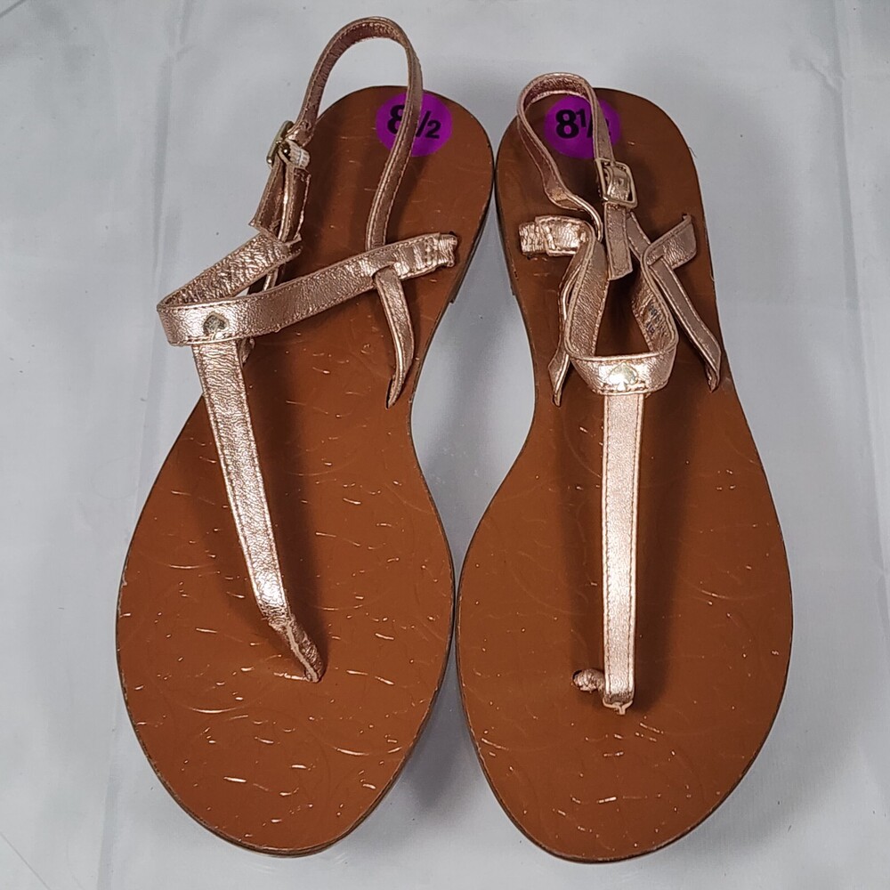 Kate Spade NY Citrine Rose Gold Leather Ankle/T-Strap Thong Sandals Women 8.5
